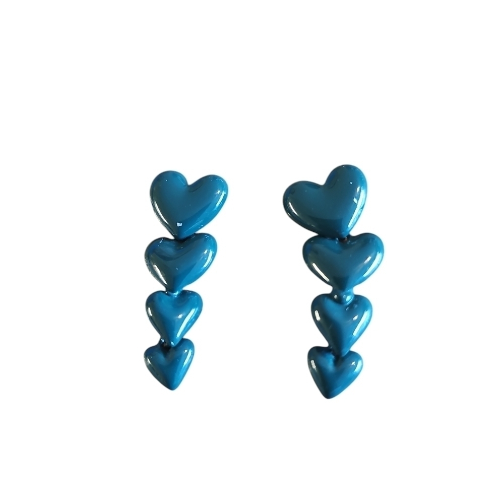 Teal Green Graduating Heart Drop Earrings